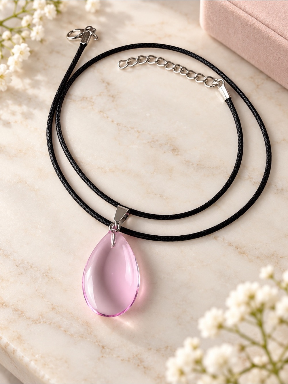 Elegant Pink Teardrop Pendant Necklace - Women Jewelry